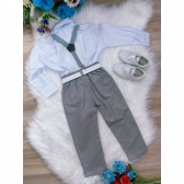 Conjunto Social Camisa Branca Susp. Gravata e Calça Cinza