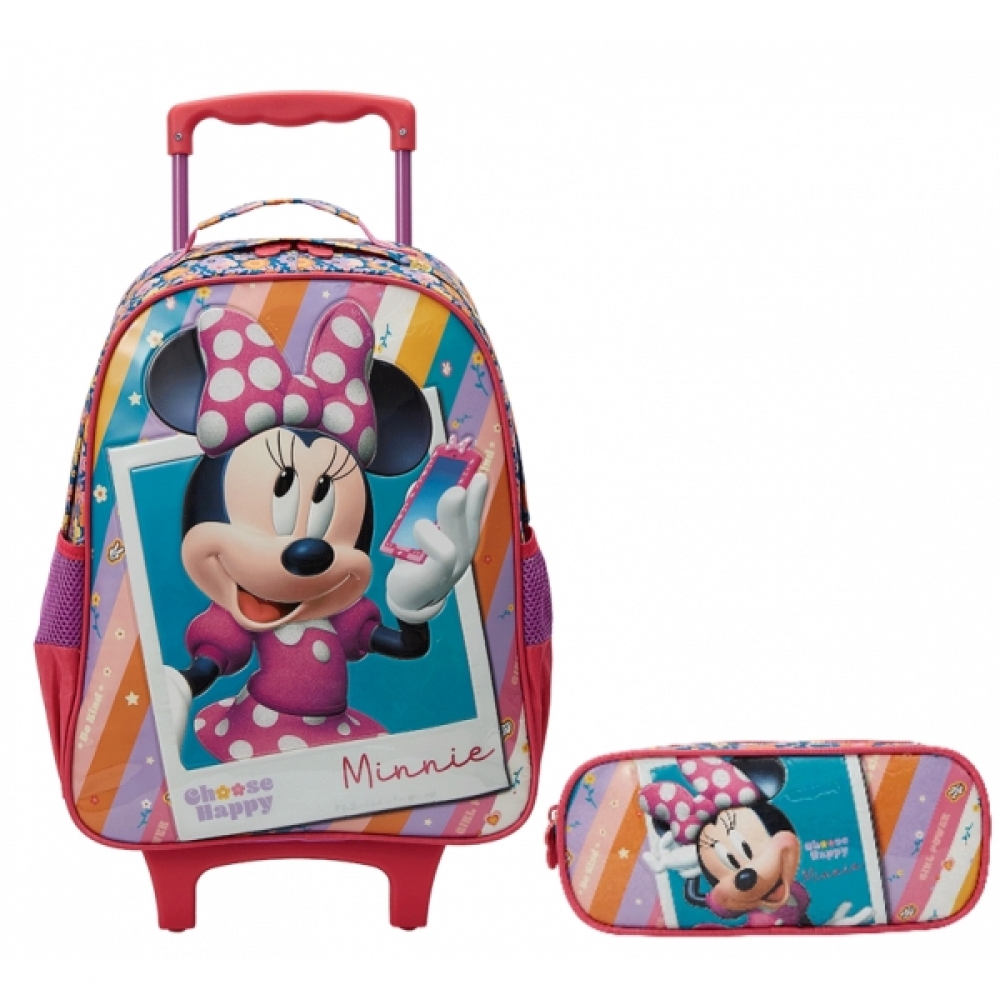 Kit Mochila Infantil Rodinhas + Estojo Duplo Minnie no Celular - Roxo