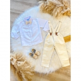Conjunto Social Camisa Calça Gravata e Susp. Marfim