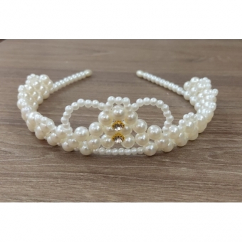 Coroa Infantil Princesa de Pérolas e Duplo Strass Luxo Cores