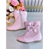 Botinha Infantil Rosa Laço e Pinjente Com Zíper Super Luxo