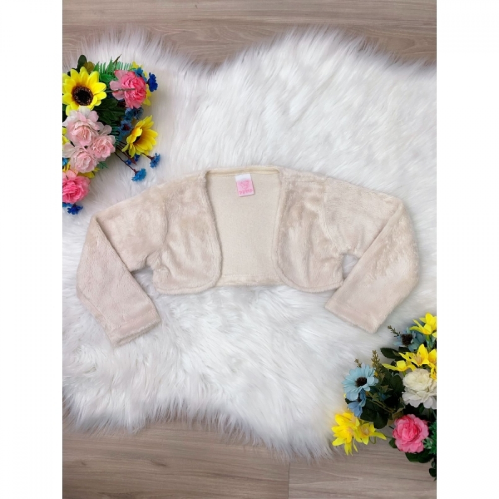 Bolero Infantil de Pelúcia Plush Marfim Sem Botão Confort