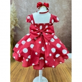 Vestido Infantil Vermelho C/ Broche de Flor Festas