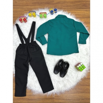 Conjunto Social Camisa Calça Gravata e Susp. Verde Escuro