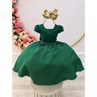 Vestido Infantil Verde Militar Busto Com Renda Damas Festas
