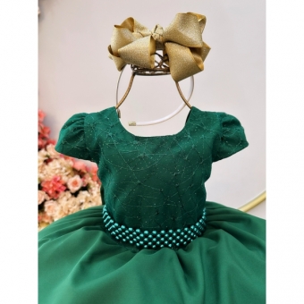 Vestido Infantil Verde Militar Busto Com Renda Damas Festas
