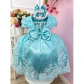 Vestido Infantil Verde Com Renda Realeza e Pérolas