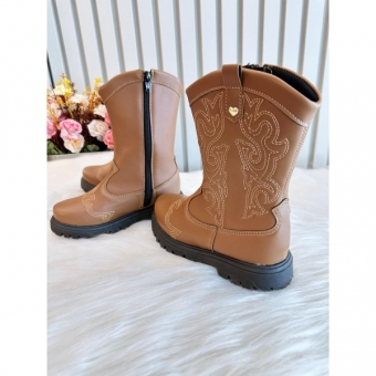 Bota infantil Boiadeira Texana Caramelo Com Zíper Luxo