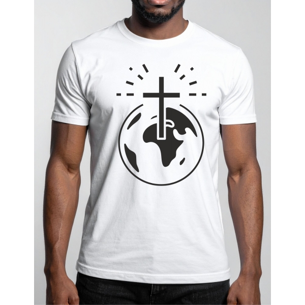 Camiseta Fé no Mundo – Estampa Cruz com Planeta