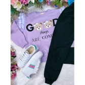 Conjunto de Moletom Blusa e Calça Lilás Meu Ursinho