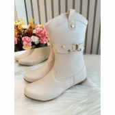 Bota infantil Boiadeira Texana Off White Com Salto e Zíper