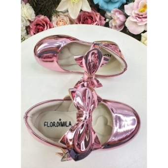 Sapatinho Rose Metalizado Com Lacinho Super Luxo