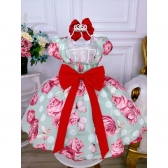 Vestido Infantil Verde Jardim das Borboletas C/ Broche