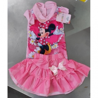 Conjunto Infantil Blusa Shorts Rosa Minnie Pérolas