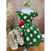Vestido Infantil Verde Militar C/ Broche de Flor Festas
