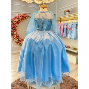 Fantasia Infantil Princesas Elsa Frozen Com Capa Festas Luxo