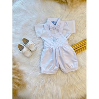 Conjunto Macaquinho Com Camisa e Gravatinha Branco