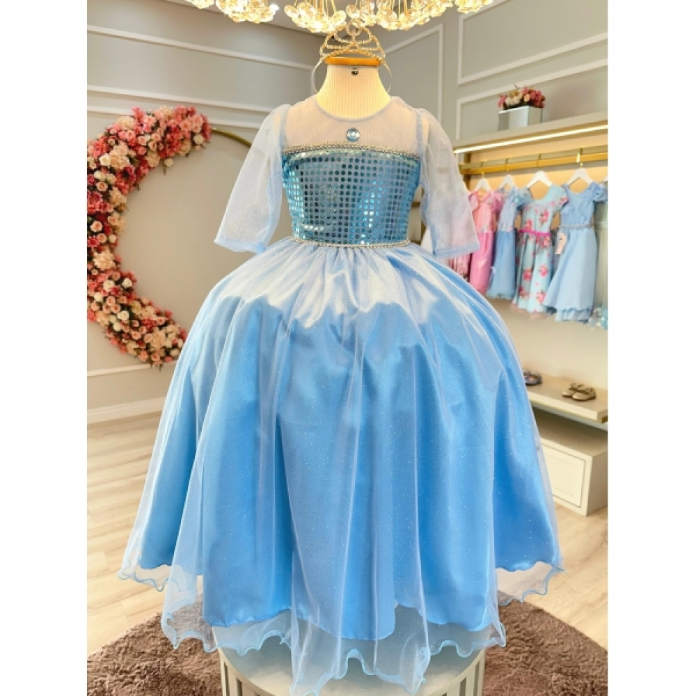 Fantasia Infantil Princesas Elsa Frozen Com Capa Festas Luxo