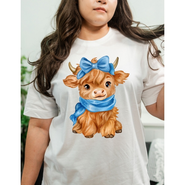 Camiseta Vaquinha Fofa Kawaii com Laço e Cachecol – Cute Animal