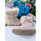 Botinha Infantil Marfim Courino Lacinho e Pingente C/ Zíper