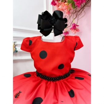 Vestido Infantil Vermelho Ladybug e o Gato Noir Luxo