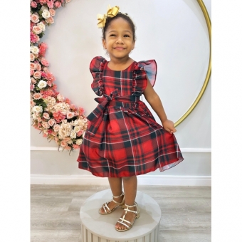 Vestido Infantil Xadrez Vermelho Tartan Festas Luxo