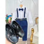 Conjunto Social Camisa Gravata Calça e Susp. Azul Marinho