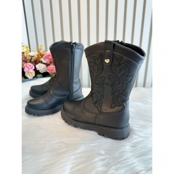 Bota infantil Boiadeira Texana Preto Com Zíper Luxo