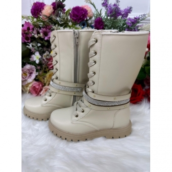 Botinha Infantil Cano Alto Off White Com Cadarço e Ziper