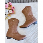 Bota infantil Boiadeira Texana Caramelo Com Zíper e Salto
