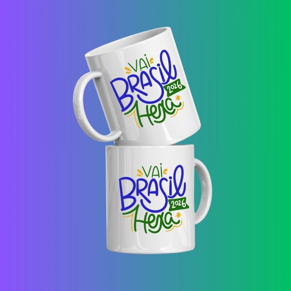 Caneca Vai Brasil Hexa 2026 – Caneca Torcedor Seleção Brasileira