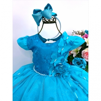 Vestido Infantil Verde Renda Aplique Borboletas Flor