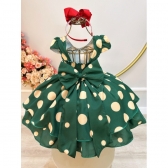 Vestido Infantil Verde Militar C/ Broche de Flor Festas