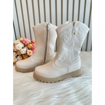 Bota infantil Boiadeira Texana Off White Com Zíper Luxo