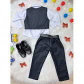 Conjunto Social Camisa Branca e Colete Calça Gravata Preto - Preto