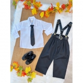 Conjunto Social Camisa Branca Calça Susp. e Gravata Preto - Preto