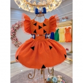 Romper Pedrita Flintstone Laranja Glitter Festas Luxo