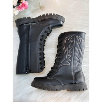 Bota Infantil Boiadeira Cano Alto Preto Cadarço e Zíper
