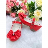 Sapatinho Vermelho Verniz Com Lacinho e Strass Saltinho Luxo