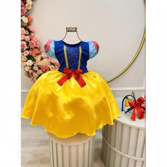 Fantasia Infantil Branca de Neve Amarelo Ouro Capa Tiara