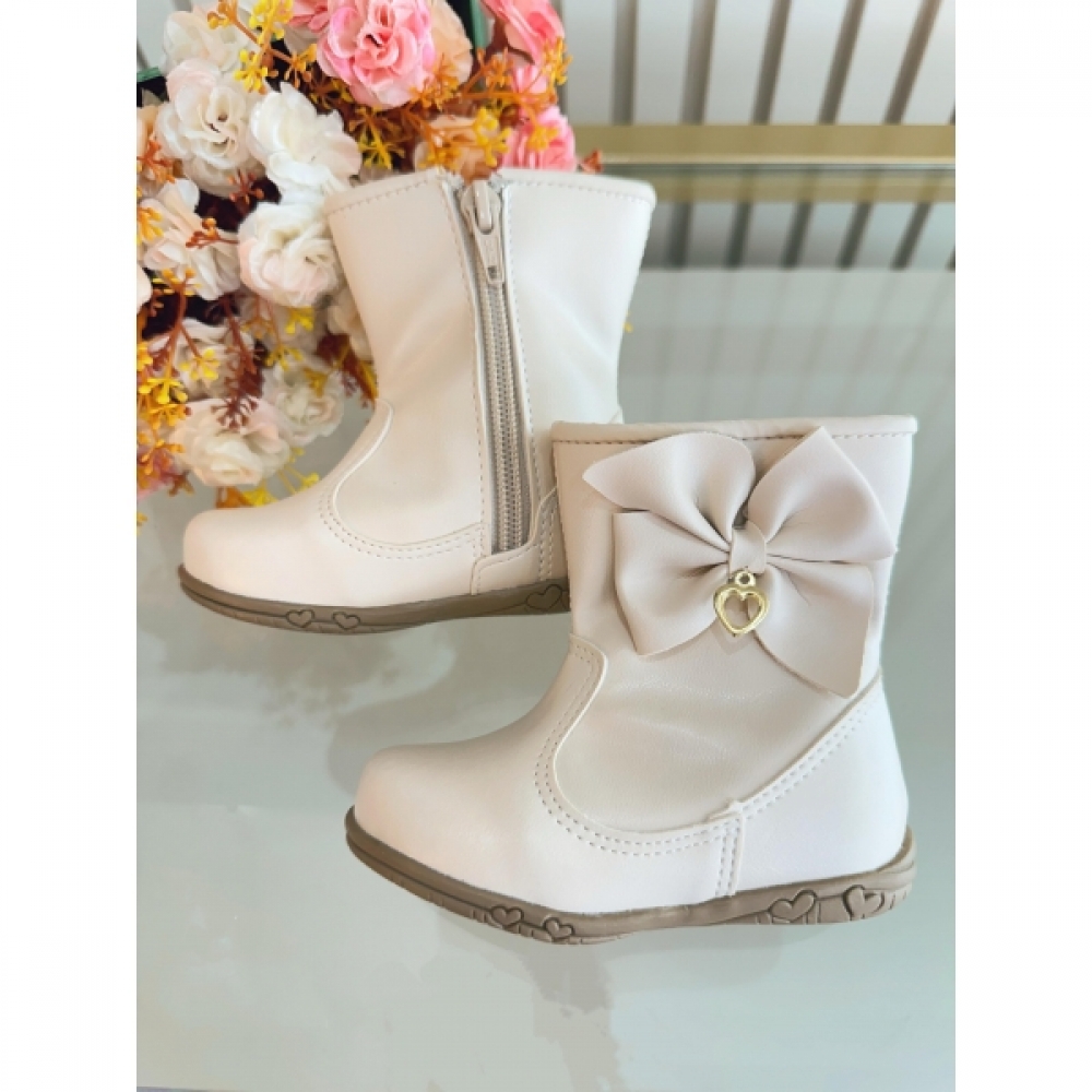 Botinha Infantil Off White Laço e Pinjente Com Zíper Super