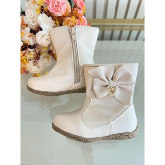 Botinha Infantil Off White Laço e Pinjente Com Zíper Super
