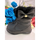 Botinha Infantil Preto Courino Lacinho e Pingente C/ Zíper