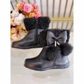 Botinha Infantil Preto Laço e Pompom Com Zíper Super Luxo